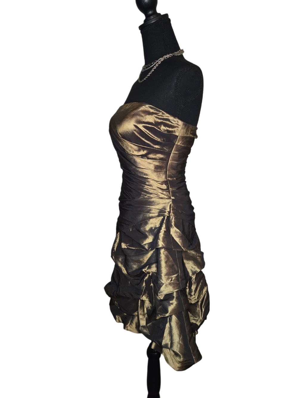 Y2k Strapless Metallic Bronze Cocktail Dress - Picture 2 of 5